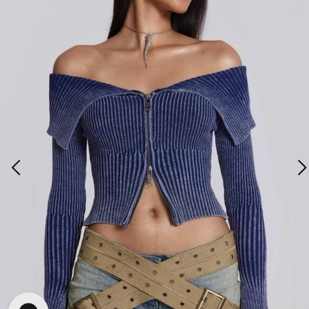 Jaded London Blue Off-Shoulder Cardigan